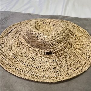 Roxy Beige Woven Beach Hat